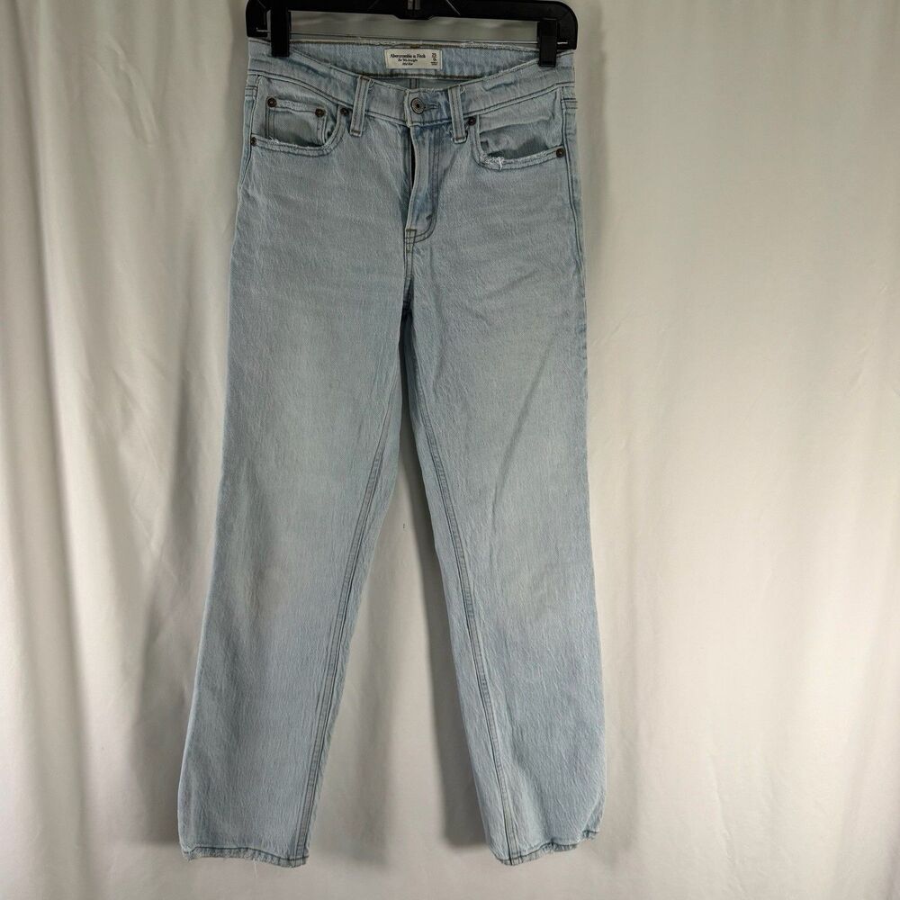 Abercrombie Fitch 90's Straight Mid Rise Jeans Women 25 0s Light Wash Blue Denim